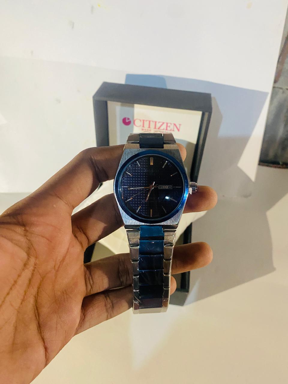tissot blue and silver